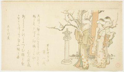 Tres chicas en la Puerta del Templo de Kubo Shunman