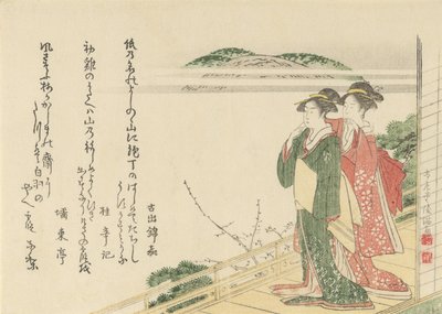 Dos mujeres jóvenes en una veranda, 1796 de Kubo Shunman