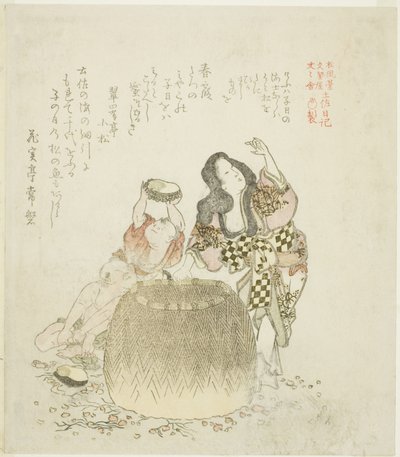 Mujer y dos niños recogiendo abalones, de la serie "El diario de Tosa (Tosa nikki)" de Kubo Shunman