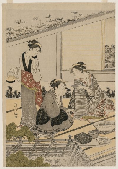Mujeres en una casa de té de Kubo Shunman