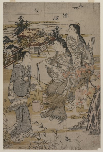 Mujeres con cubos de sal; El río Noda Tama en la provincia de Mutsu, de una serie sin título de los Seis Ríos Tama de Kubo Shunman