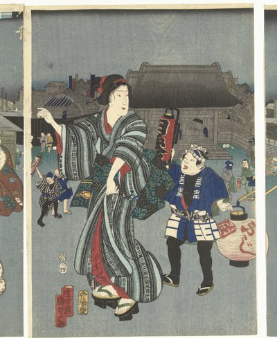 festival del templo de Kunisada (II) , Utagawa