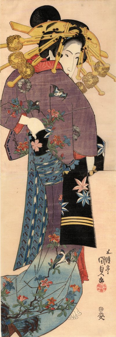 Una Bijin de pie, ca 1820 de Kunisada