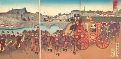 Vista del Carruaje Imperial, 1889 Meiji 22., 1889 de Kunitoshi