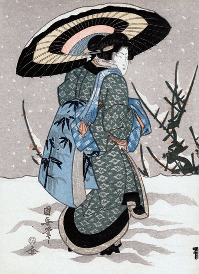 Niña en tormenta de nieve, siglo XIX de Kuniyasu