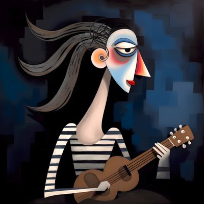 3D mujer trovadora con su guitarra en la noche de luna luces 2 de Kurt Heppke
