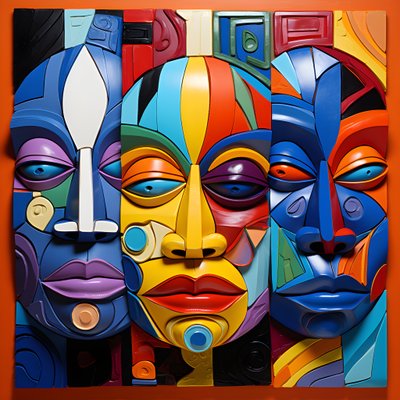 7 colores vivos, 4 máscaras humanas Caras 3 de Kurt Heppke