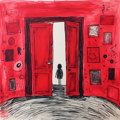 Una niña de 8 años dibuja una puerta roja en su habitación 4 de Kurt Heppke