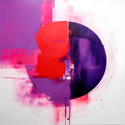Cuadro abstracto de un círculo morado y otro rojo 2 de Kurt Heppke