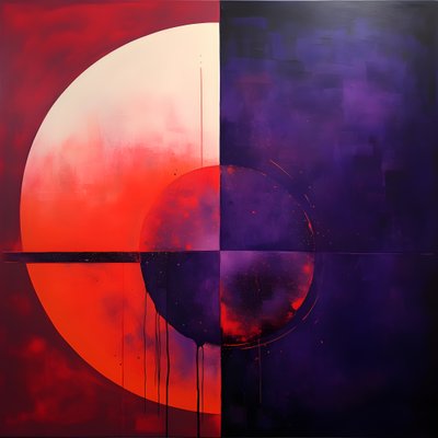 Cuadro abstracto de un círculo morado y otro rojo 3 de Kurt Heppke