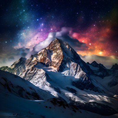Las cumbres nevadas de los Alpes brillan como un arco iris en la noche 2 de Kurt Heppke