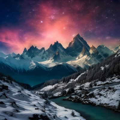 Las cumbres nevadas de los Alpes brillan como un arco iris en la noche 3 de Kurt Heppke