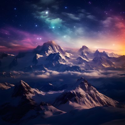 Los picos nevados de los Alpes brillan como un arco iris en la noche 4 de Kurt Heppke