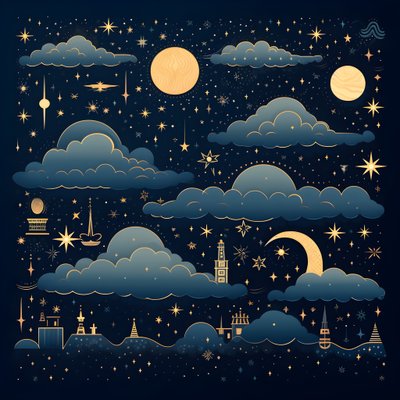 Esta es una colección de ilustración aislada fantasía de los elementos del cielo 1 de Kurt Heppke