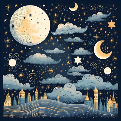 Esta es una colección de ilustración aislada de fantasía de los elementos del cielo 4 de Kurt Heppke