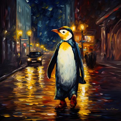 Un pingüino con traje camina por la calle 1 de Kurt Heppke