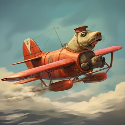 Una morsa pilota un avión 2 de Kurt Heppke