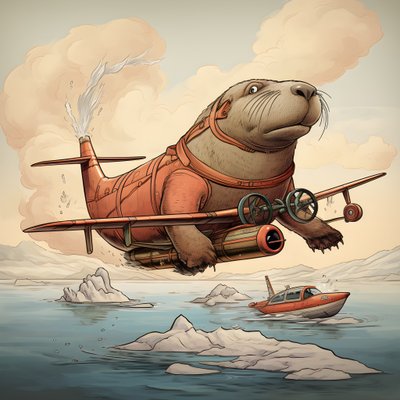 Una morsa pilota un avión 4 de Kurt Heppke