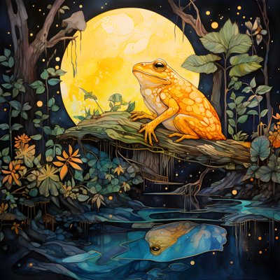 Una rana amarilla en el bosque, luna, río 4 de Kurt Heppke