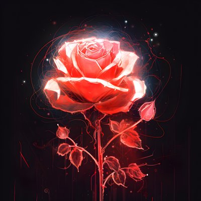Boceto de una rosa roja en flor, con un solo pétalo y algunas líneas detalladas 1 de Kurt Heppke