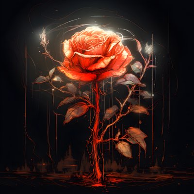 Esbozo de una rosa roja en flor, con un solo pétalo y algunas líneas detalladas 3 de Kurt Heppke