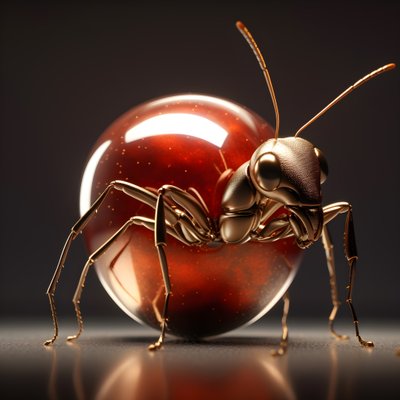 Una hormiga marrón trepa por una manzana gigante 2 de Kurt Heppke