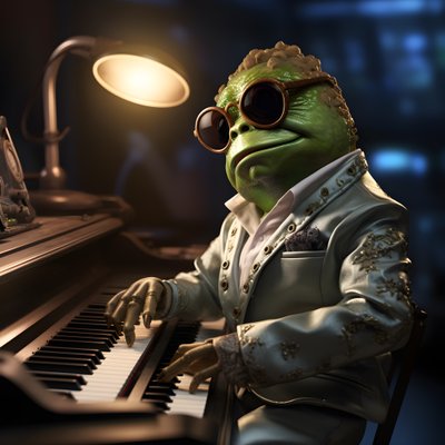 Elton John como una rana con gafas de sol y piano 1 de Kurt Heppke