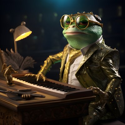 Elton John como una rana con gafas de sol y piano 3 de Kurt Heppke