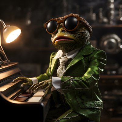 Elton John como una rana con gafas de sol y piano 4 de Kurt Heppke