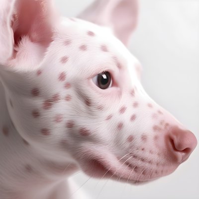 Fascinante primer plano de cerdo rosa sobre blanco animal dálmata manchas en el patrón de muaré 2 de Kurt Heppke