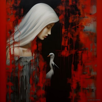 Mujer y cigüeña 4 de Kurt Heppke