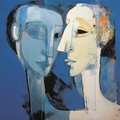 Pintura de dos cabezas sobre fondo azul 1 de Kurt Heppke