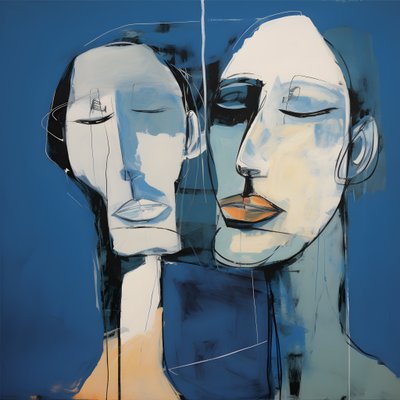 Pintura de dos cabezas sobre fondo azul 2 de Kurt Heppke