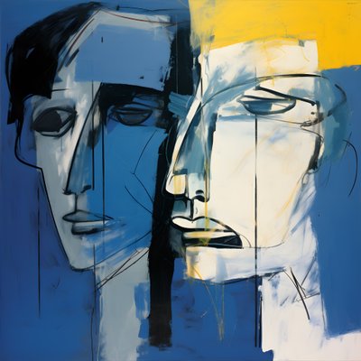 Pintura de dos cabezas sobre fondo azul 4 de Kurt Heppke