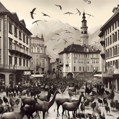 Innsbruck en una fotografía antigua con elegantes cebras, gaviotas, monos y figuras de arcilla. 4 de Kurt Heppke