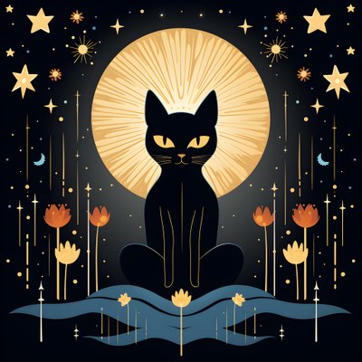 Gato en meditación sentado sobre una flor de loto 1 de Kurt Heppke