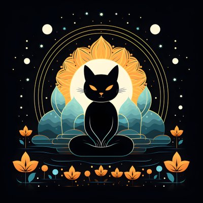 Gato en meditación sentado sobre una flor de loto 3 de Kurt Heppke