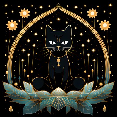 Gato en meditación sentado sobre una flor de loto 4 de Kurt Heppke