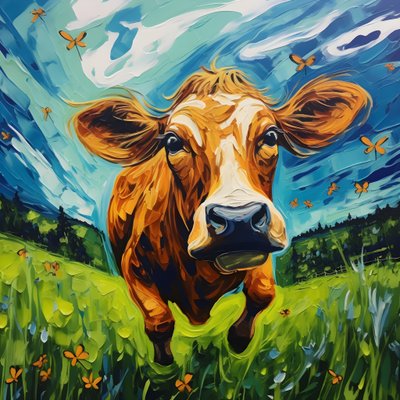 Vaca volando sobre un prado verde 2 de Kurt Heppke