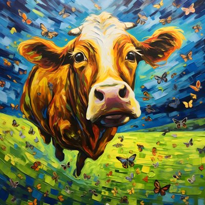 Vaca volando sobre un prado verde 3 de Kurt Heppke