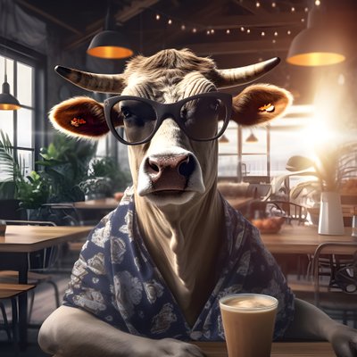 Vaca con gafas de sol mirando el café frío 3 de Kurt Heppke