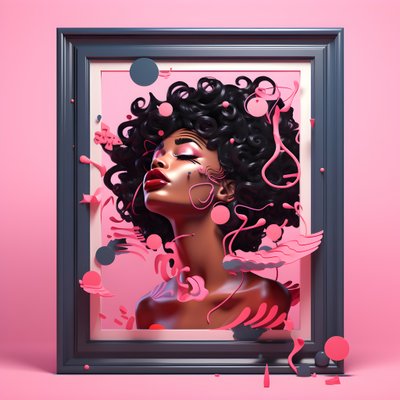 Obra de arte de una mujer negra en un marco de madera rosa, proclamando que es fuerte 2 de Kurt Heppke