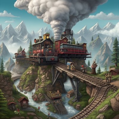 Minitren con 3 vagones y locomotora de 1900 con 6 niños jugando en el tren. 3 de Kurt Heppke