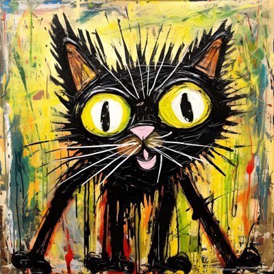 Neoexpresionismo de un gato de dibujos animados que mira algo con curiosidad 1 de Kurt Heppke