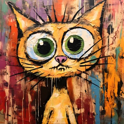 Neoexpresionismo de un gato de dibujos animados que mira algo con curiosidad 3 de Kurt Heppke