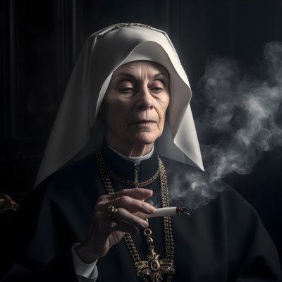 Monja con collar de diamantes fuma un cigarro 3 de Kurt Heppke