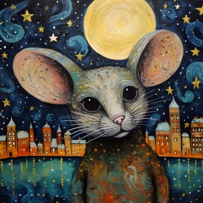 Retrato del ratón Animal Noche estrellada 3 de Kurt Heppke