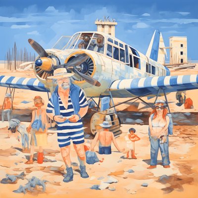 Montado en un avión, animales pobres, montaña de arena en la distancia 1 de Kurt Heppke
