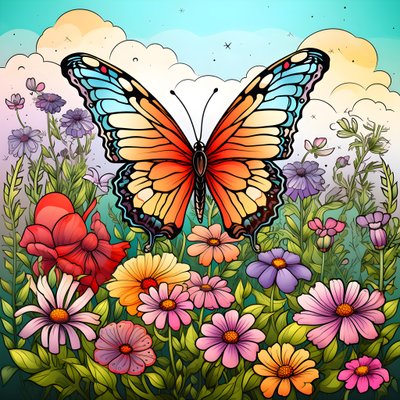 Mariposa en un prado con un enrejado de flores 1 de Kurt Heppke
