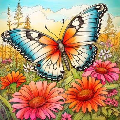 Mariposa en un prado con un enrejado de flores 2 de Kurt Heppke